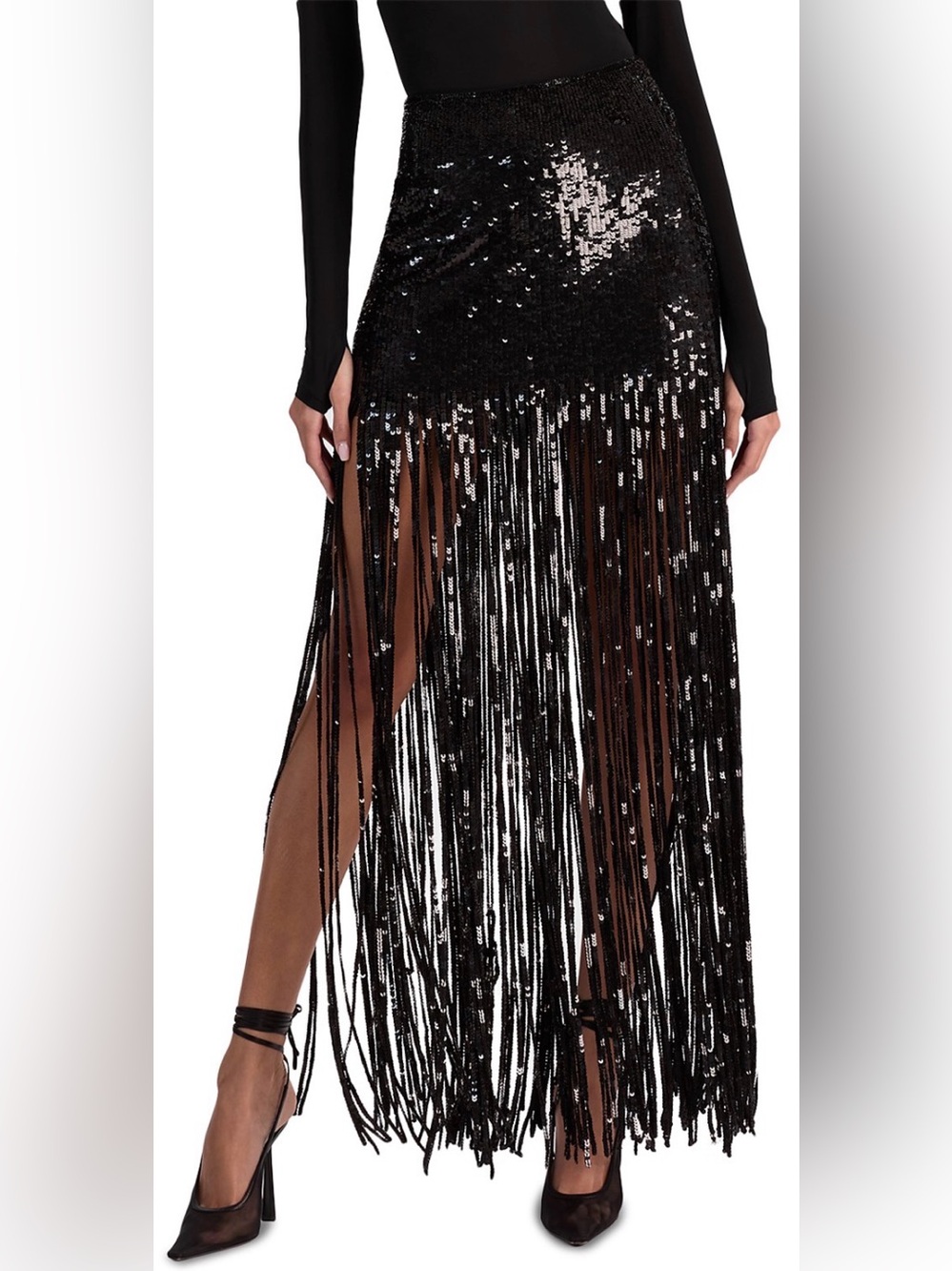 Alice + Olivia Kendra Sequinned Fringe Skirt